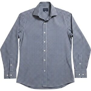 Ledbury Mens Navy Blue White Micro‎ Check Dress Shirt Spread Collar 16 41cm